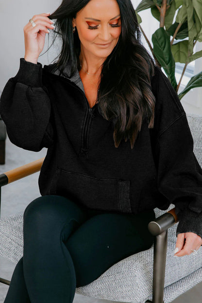 Onyx Mineral Wash Half-Zip Hoodie