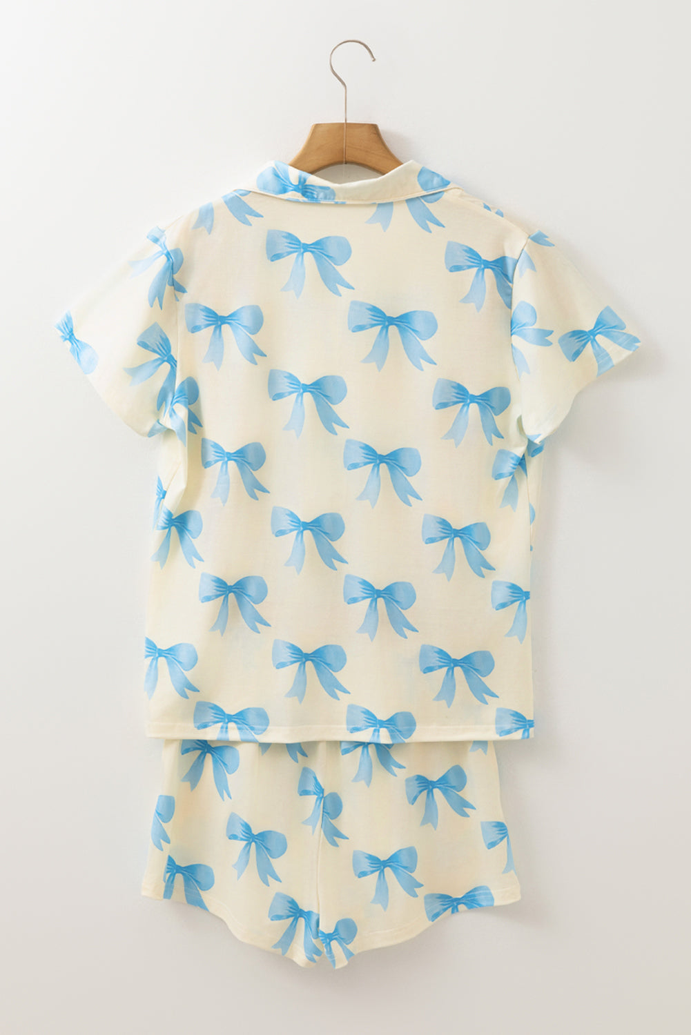 Blue Bow Satin Pajama Set