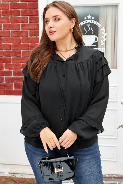 Midnight Ruffle Chiffon Blouse