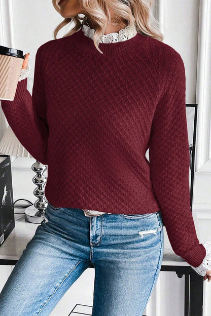 Crimson Lace Trim Sweater