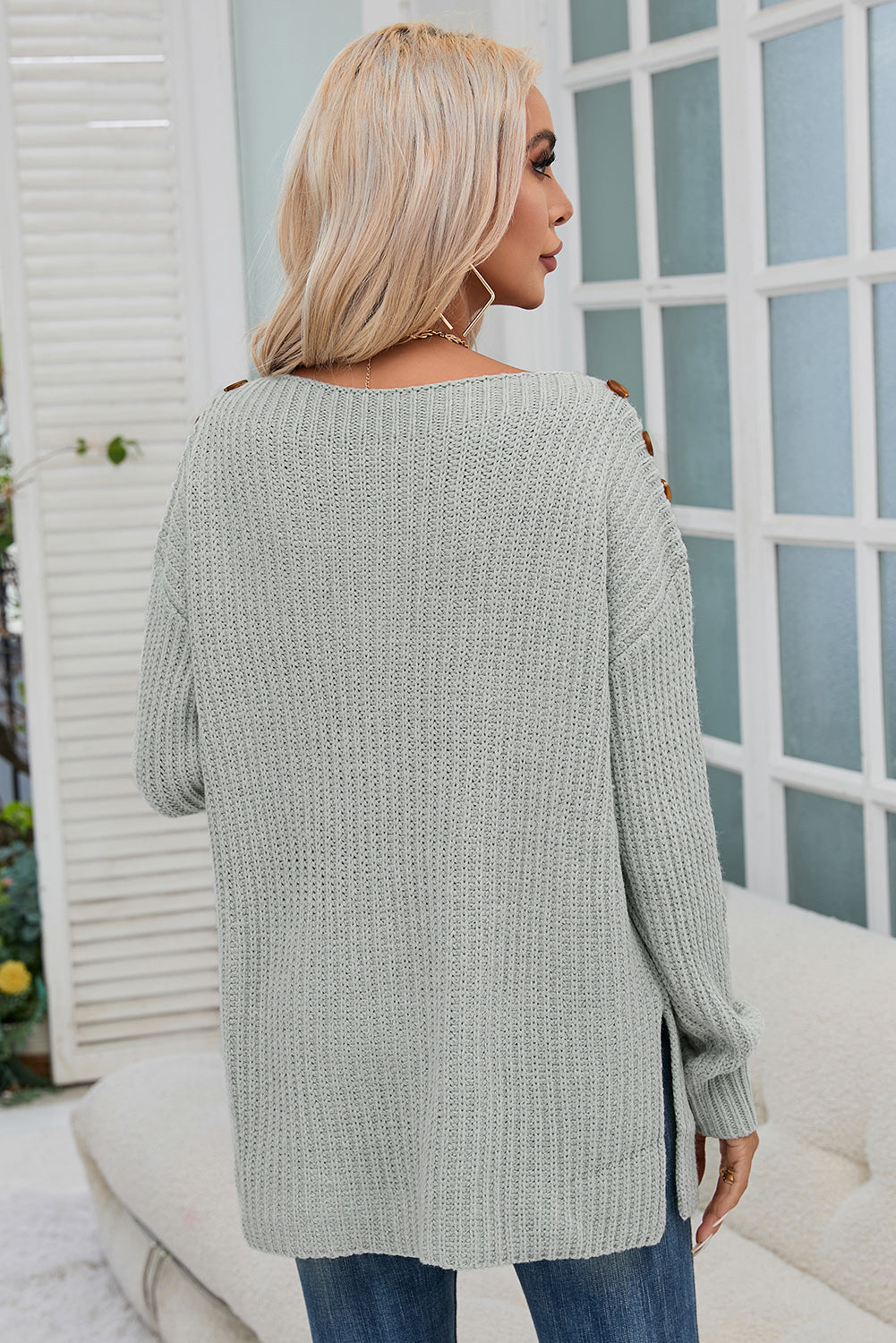 Button Shoulder Sweater