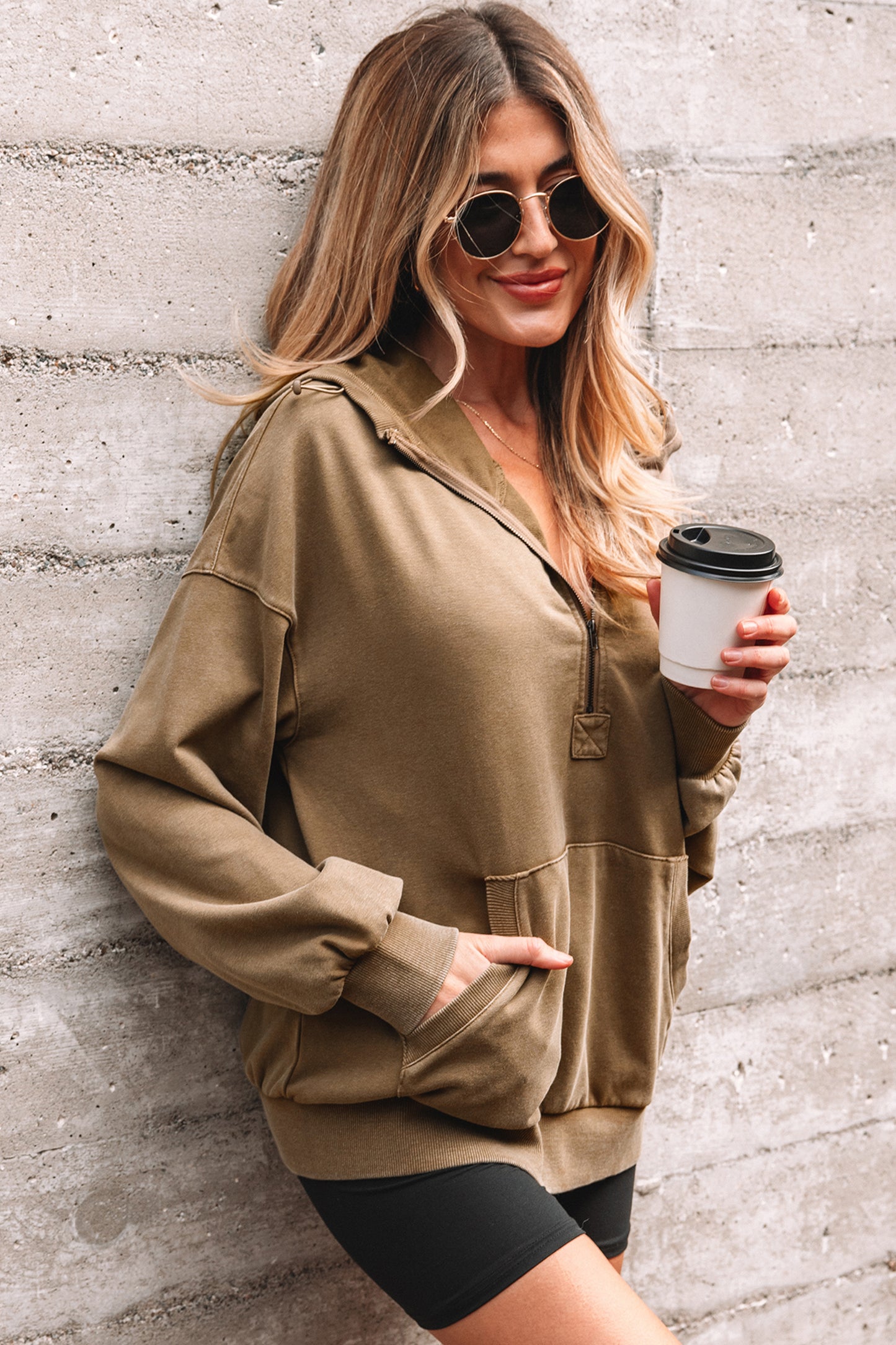 Onyx Mineral Wash Half-Zip Hoodie