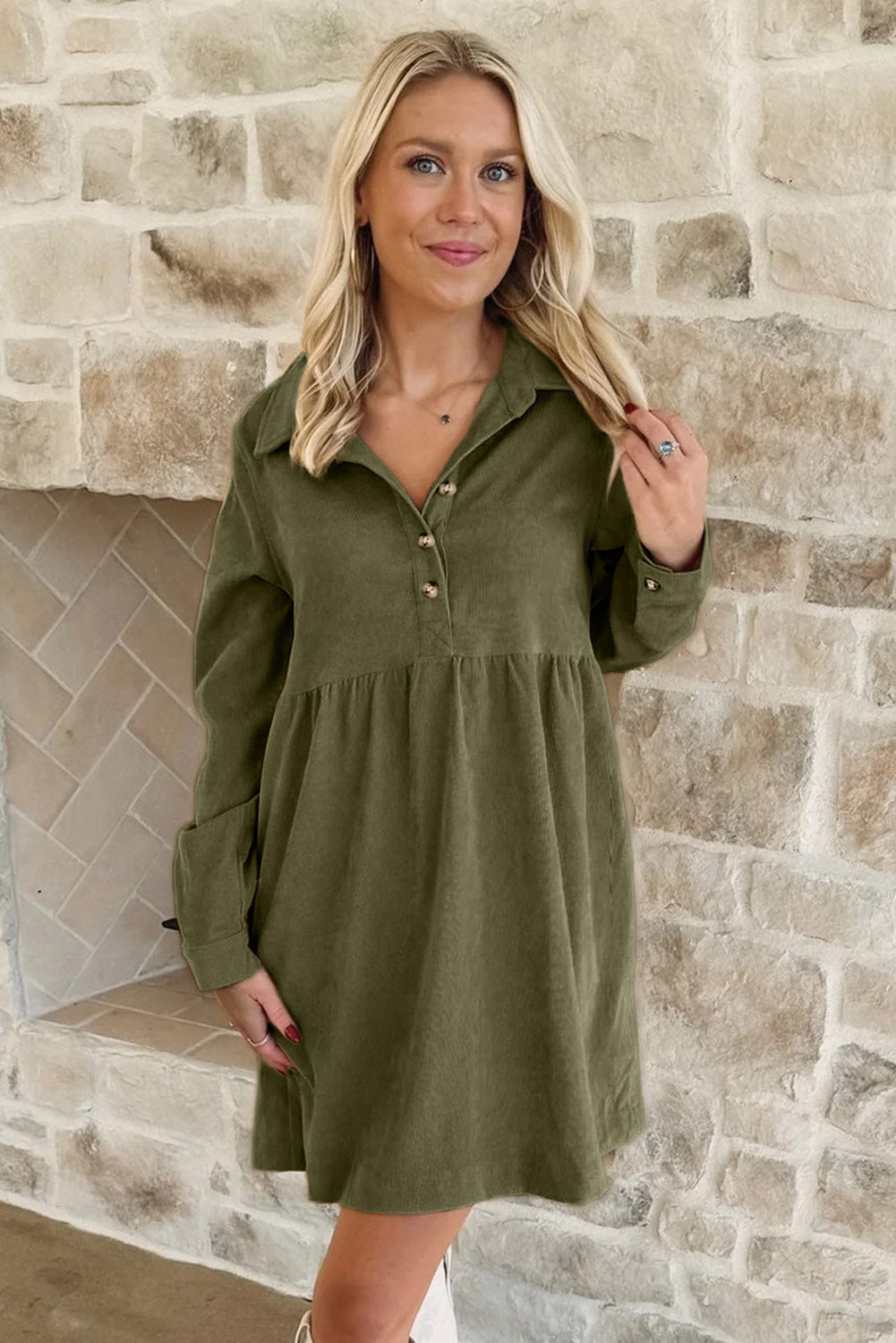 Olive Corduroy Charm Dress