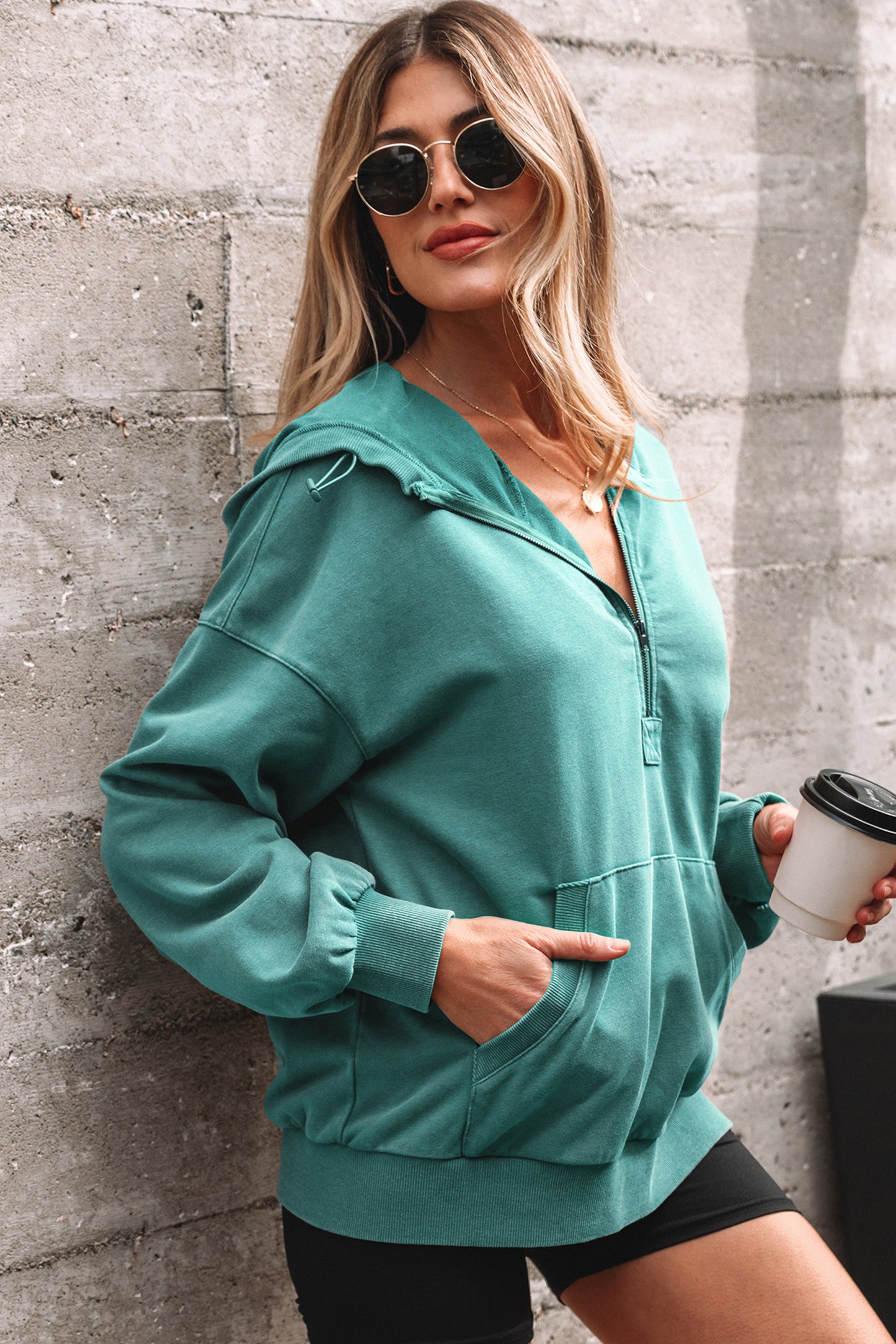 Onyx Mineral Wash Half-Zip Hoodie