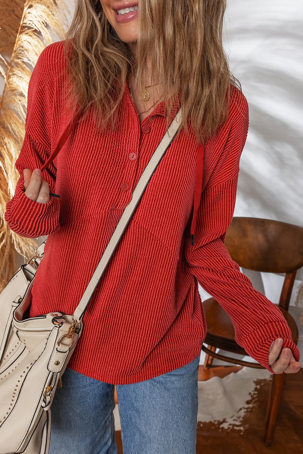 Rustic Ribbed Henley Top