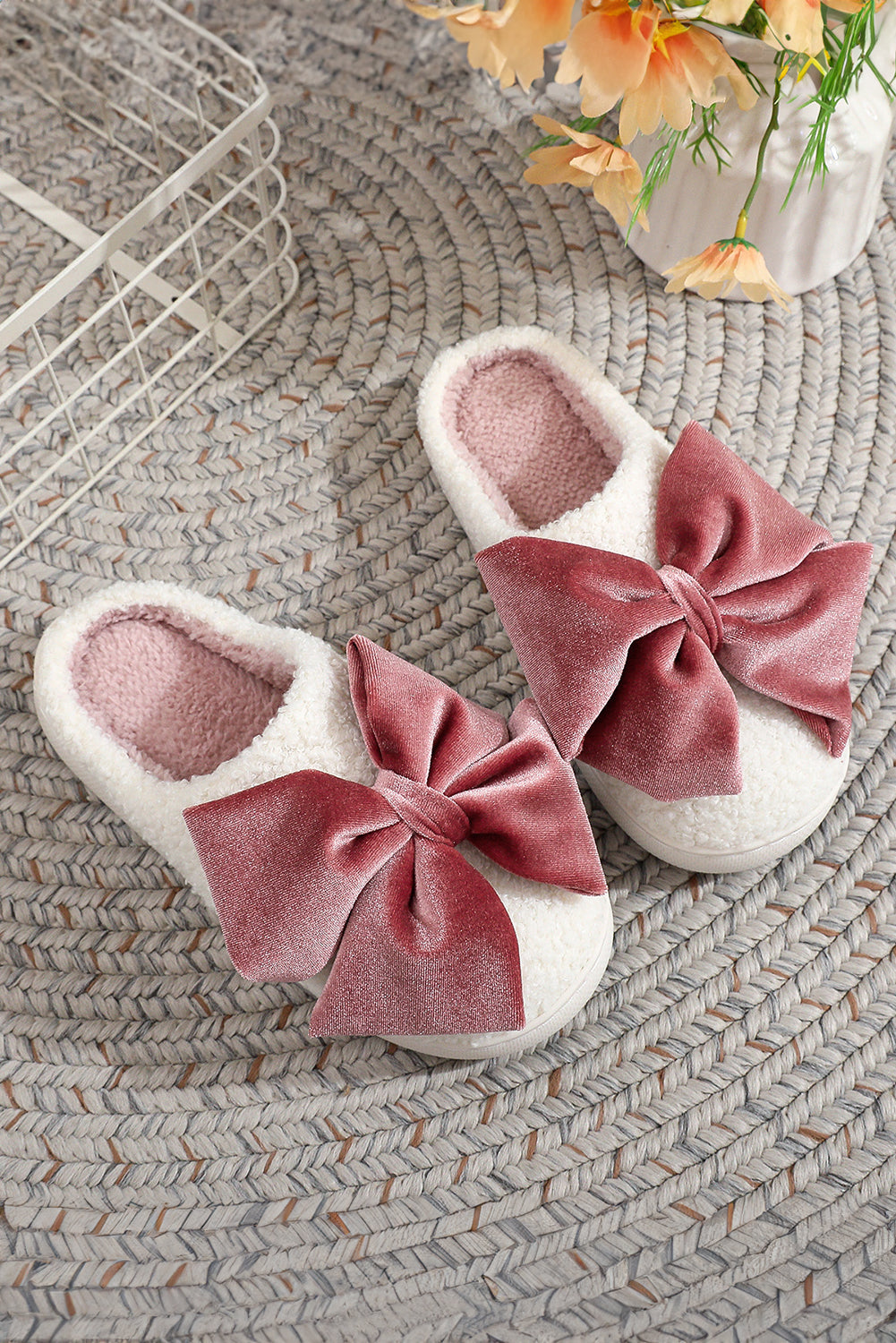 Blush Bow Cozy Slippers