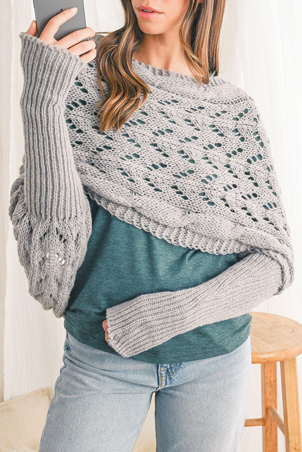 Silver Mist Wrap Knit Scarf Top