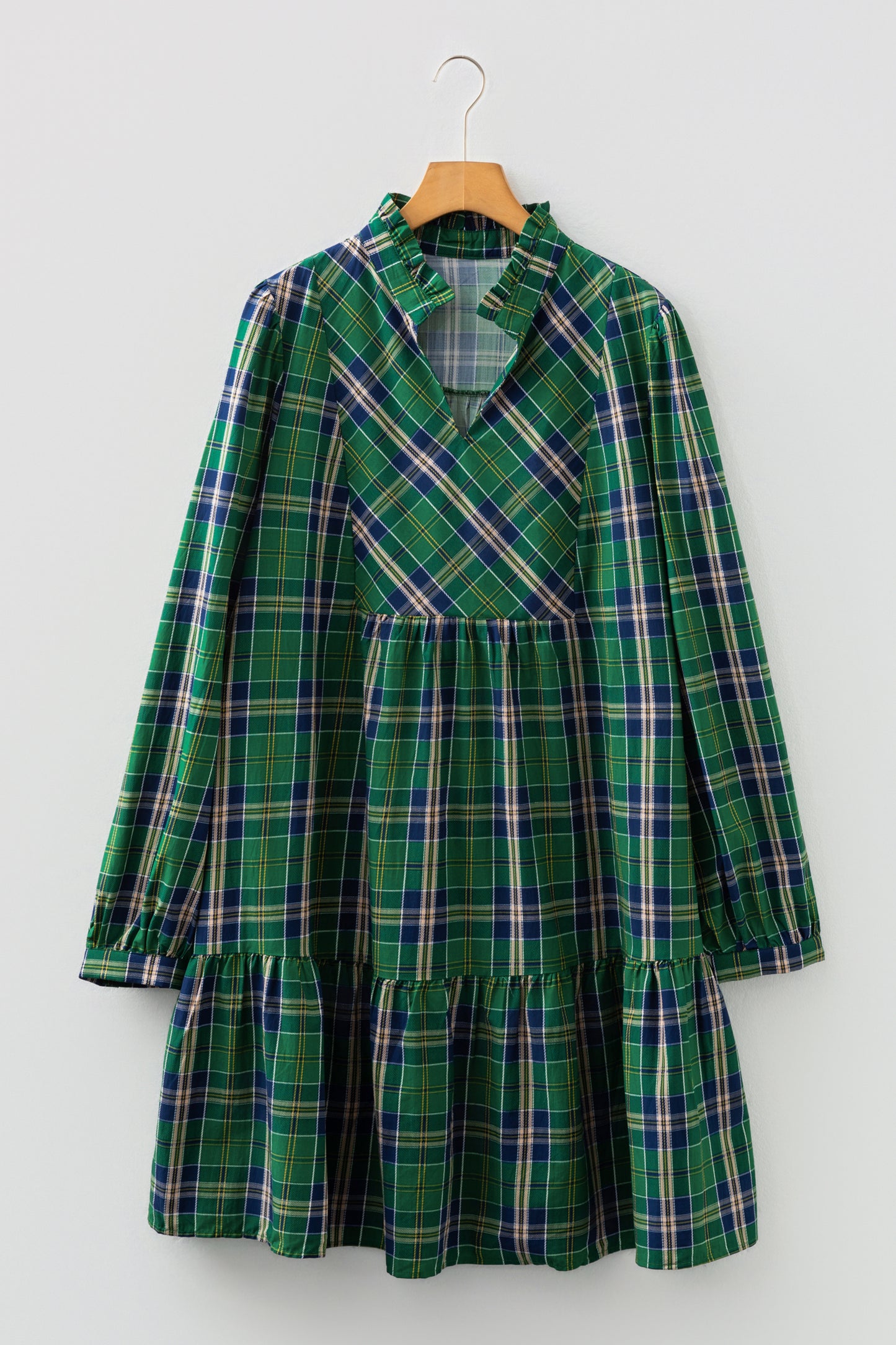 Evergreen Plaid Tiered Mini Dress