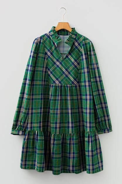 Evergreen Plaid Tiered Mini Dress