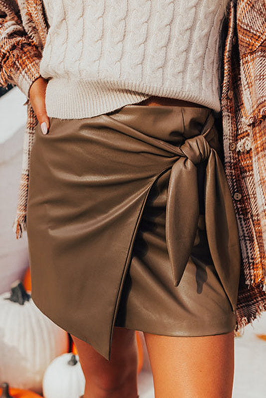 Bowknot Leather Mini Skirt
