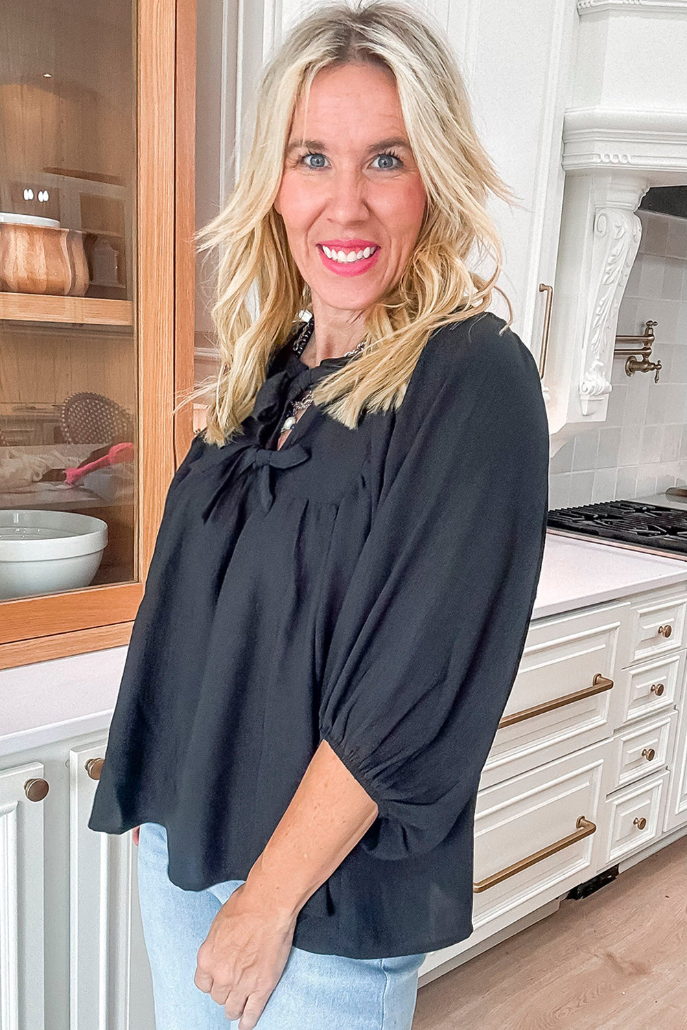 Classic Bow Split-Neck Blouse