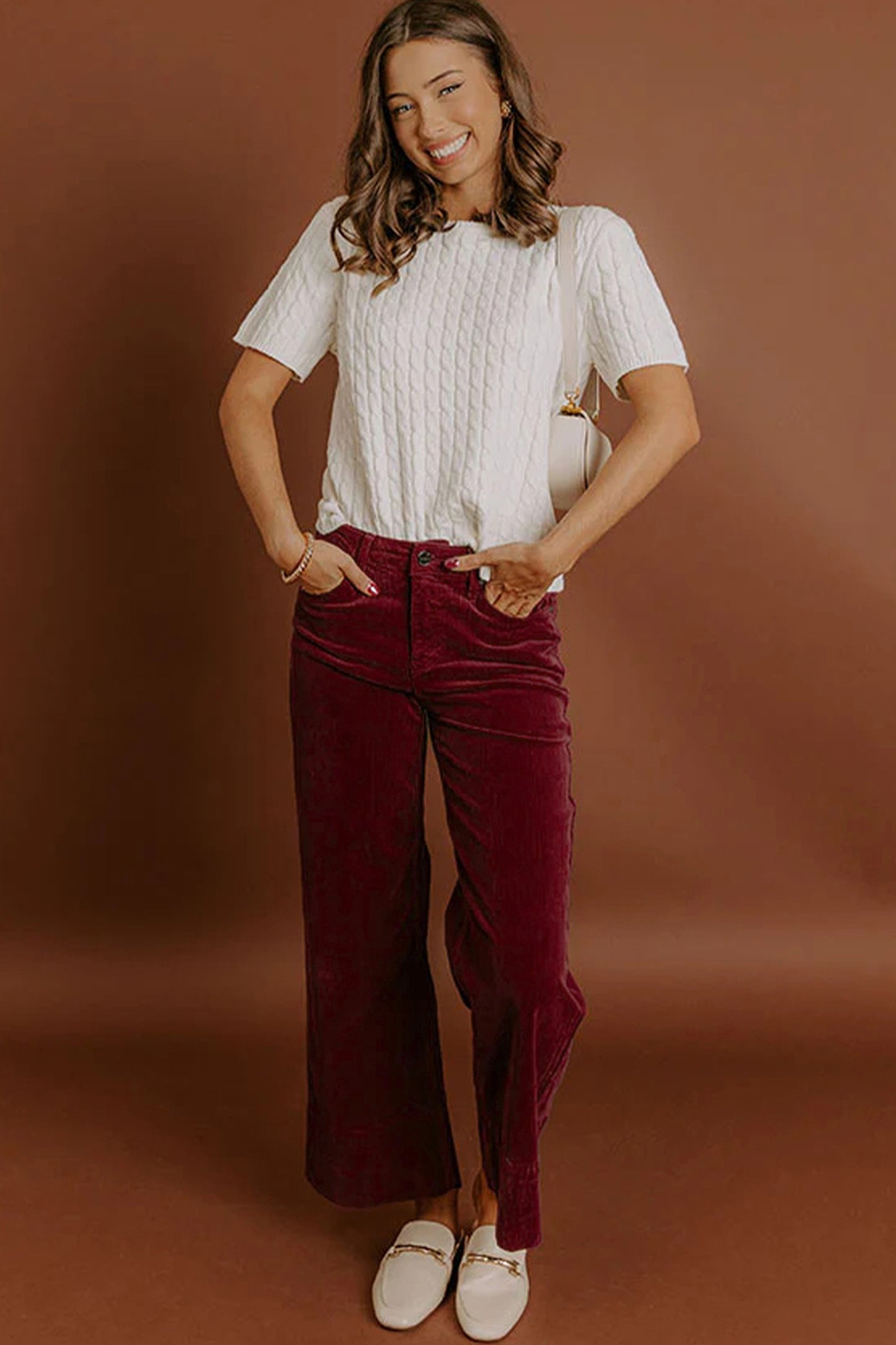 Burgundy Belle Corduroy Wide-Leg Pants